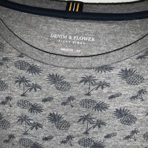 Grey Denim & Flower Tee